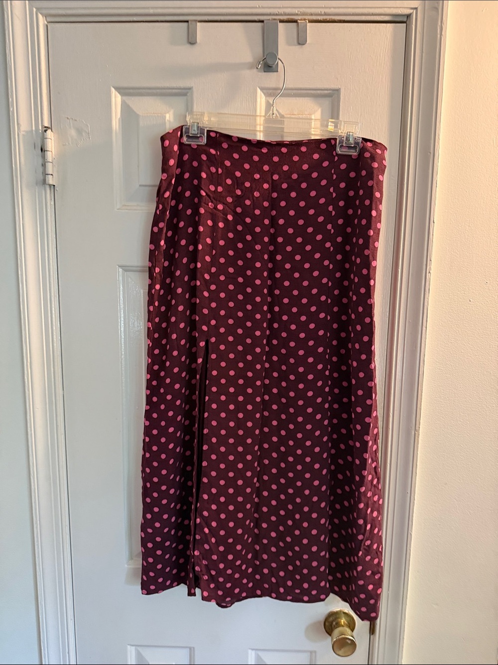 Anthropologie Burgundy Skirt with Pink Polka Dots